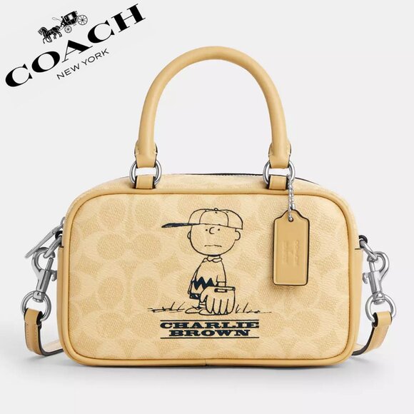 ❤️🐶Coach X Peanuts Satchel Crossbody Bag In Signature Canvas With Charlie Brown - Picture 1 of 9